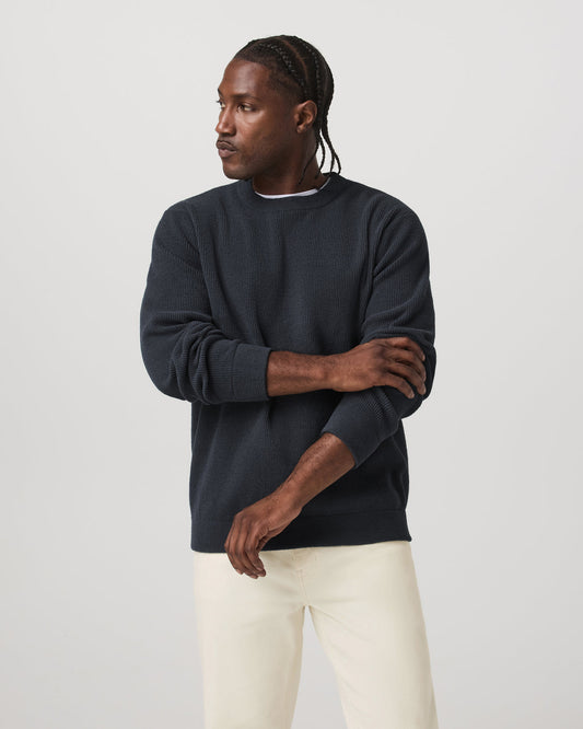 Midweight Rib Sweater Men's Navy Ribbed Knit Sweater - Vuori