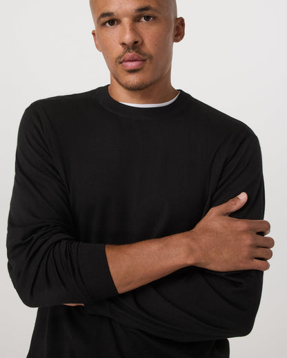 Merino Fine Gauge Wool Sweater Men's Black Sweater - Vuori