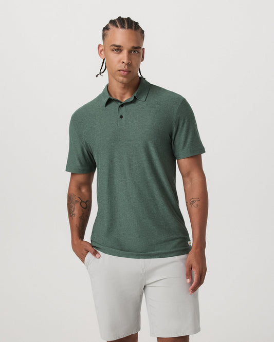 Strato Tech Polo Men's Agate Green Heather Polo Shirt - Vuori