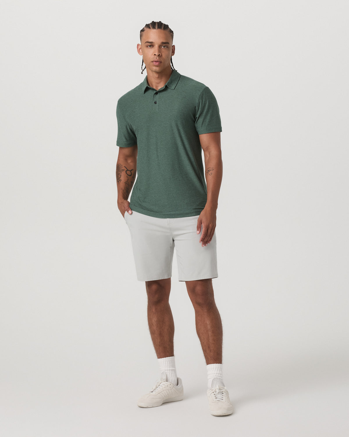 Strato Tech Polo Men's Agate Green Heather Polo Shirt - Vuori