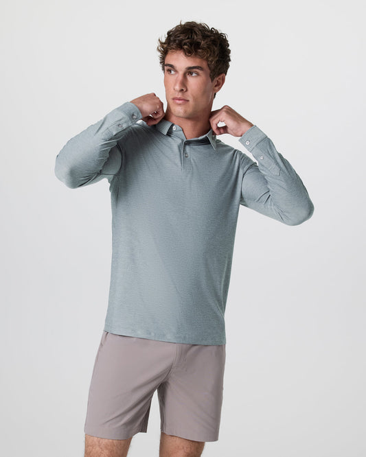 Long Sleeve Strato Tech Polo Dusty Blue Heather - Vuori