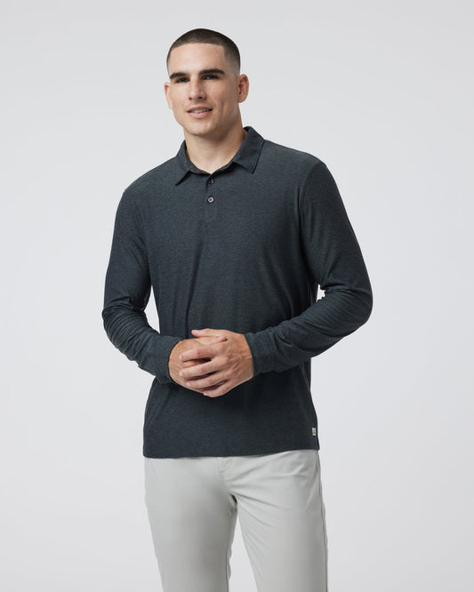 Long Sleeve Strato Tech Polo Charcoal Heather - Vuori
