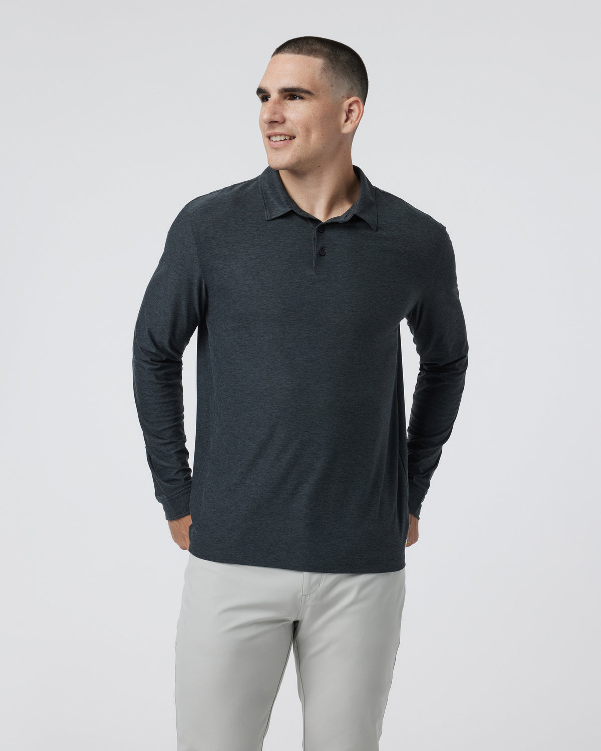 Long Sleeve Strato Tech Polo Charcoal Heather - Vuori