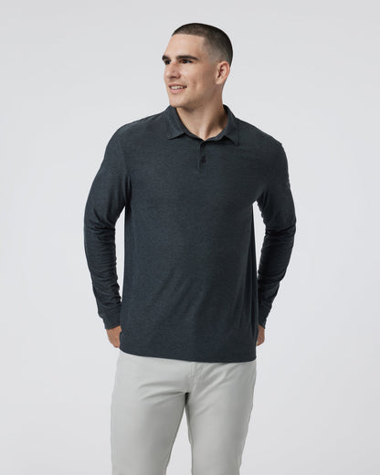 Long Sleeve Strato Tech Polo Charcoal Heather - Vuori