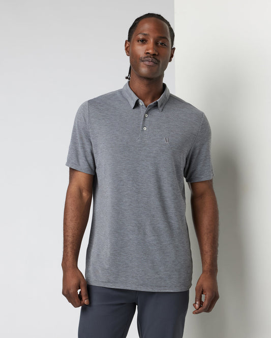 Knit Twill Polo Men's Heather Grey Golf Polo - Vuori