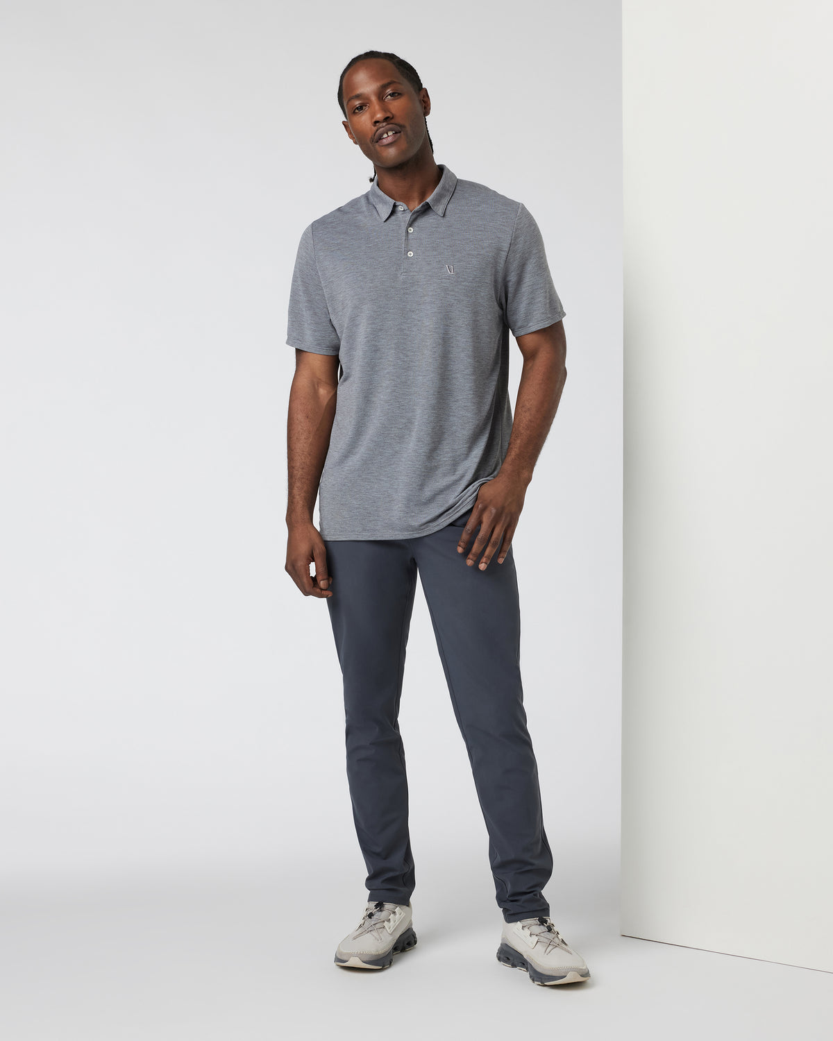 Knit Twill Polo Men's Heather Grey Golf Polo - Vuori