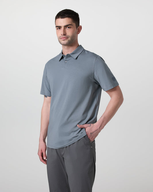Short Sleeve Feather Polo Dusty Blue - Vuori