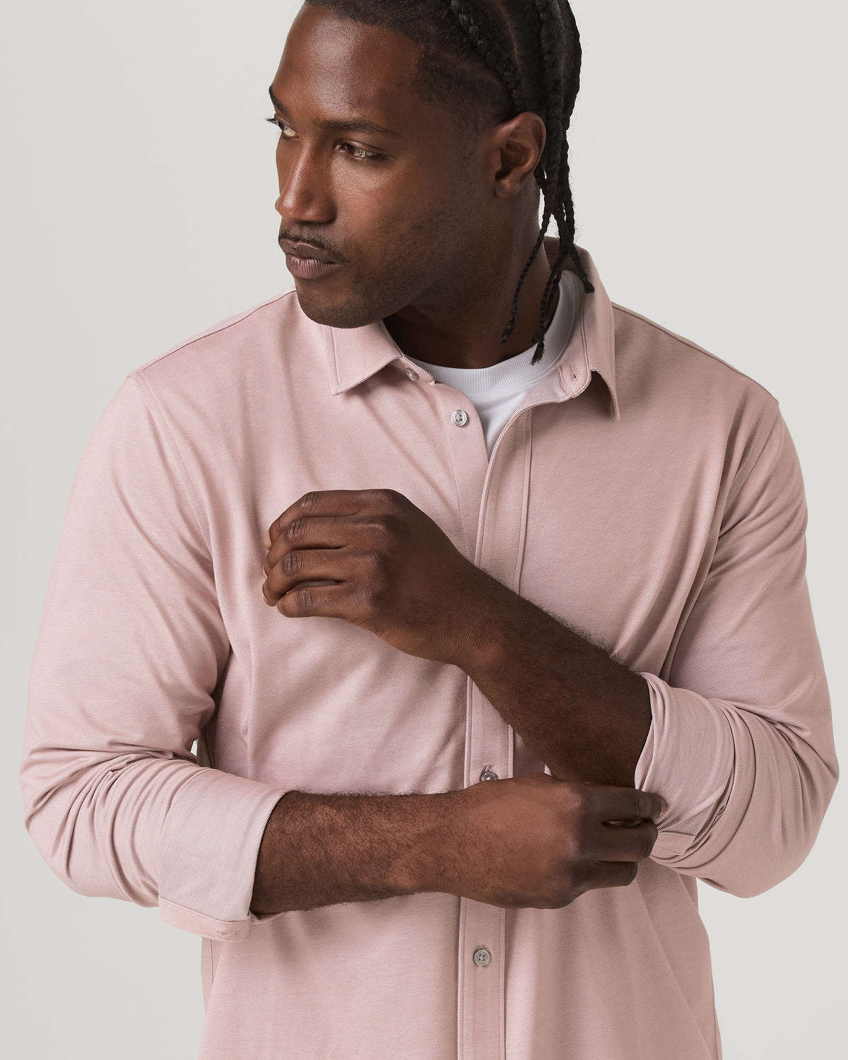 Long Sleeve Knit Oxford Button Down - Classic Fit Mauve - Vuori