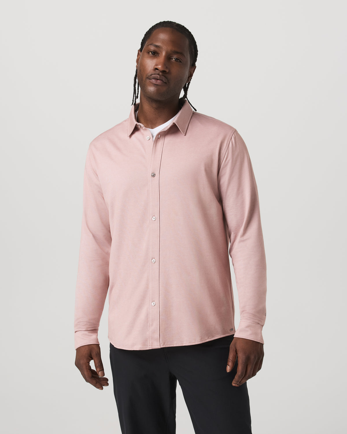 Long Sleeve Knit Oxford Button Down - Classic Fit Mauve - Vuori
