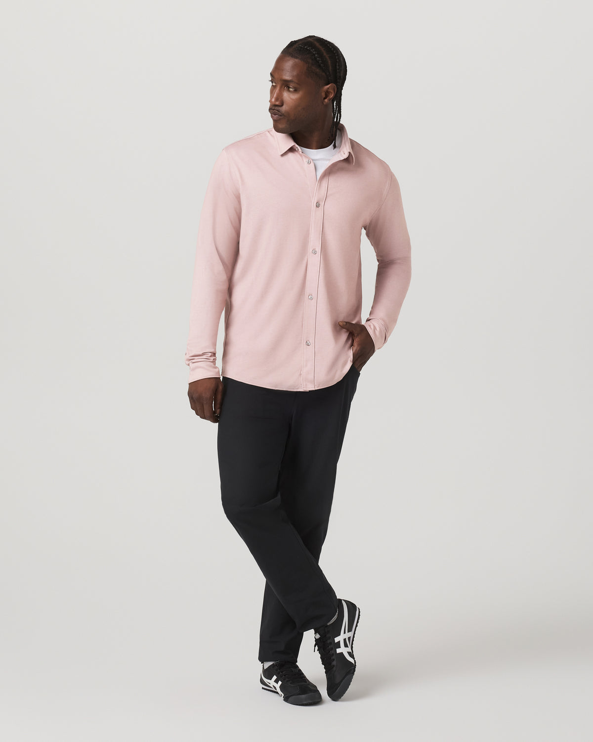 Long Sleeve Knit Oxford Button Down - Classic Fit Mauve - Vuori