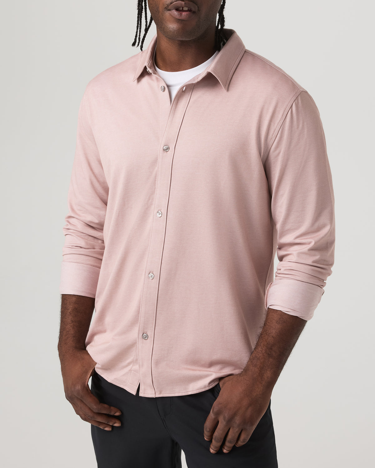 Long Sleeve Knit Oxford Button Down - Classic Fit Mauve - Vuori