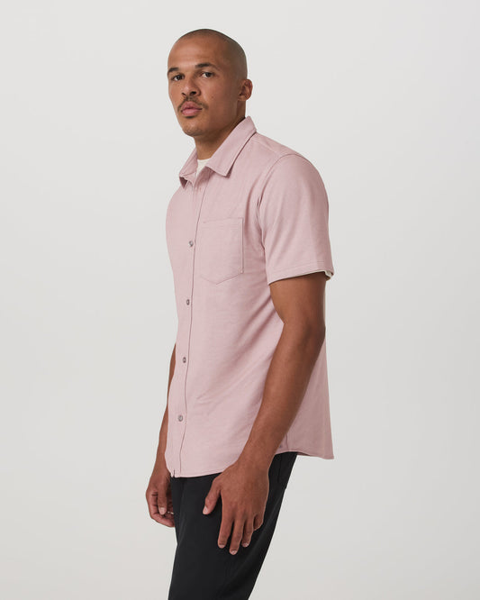 Short Sleeve Knit Oxford Button Down - Classic Fit Mauve - Vuori