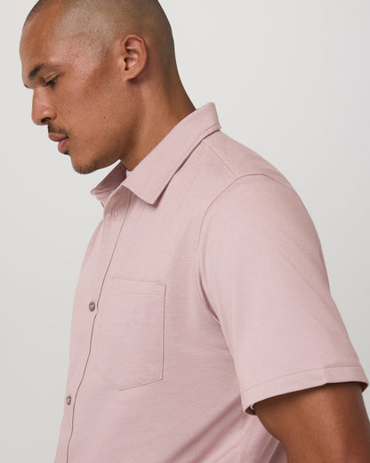 Short Sleeve Knit Oxford Button Down - Classic Fit Mauve - Vuori