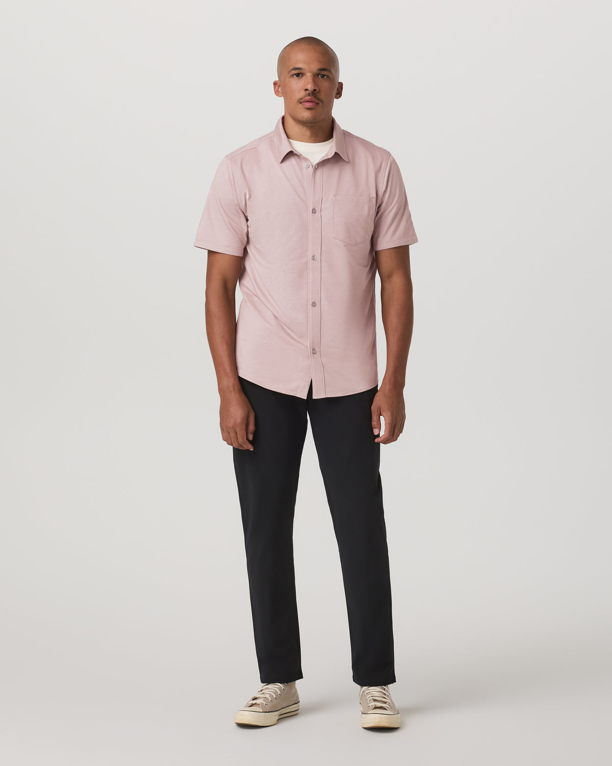 Short Sleeve Knit Oxford Button Down - Classic Fit Mauve - Vuori