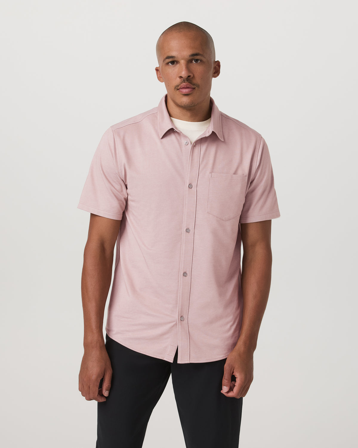 Short Sleeve Knit Oxford Button Down - Classic Fit Mauve - Vuori