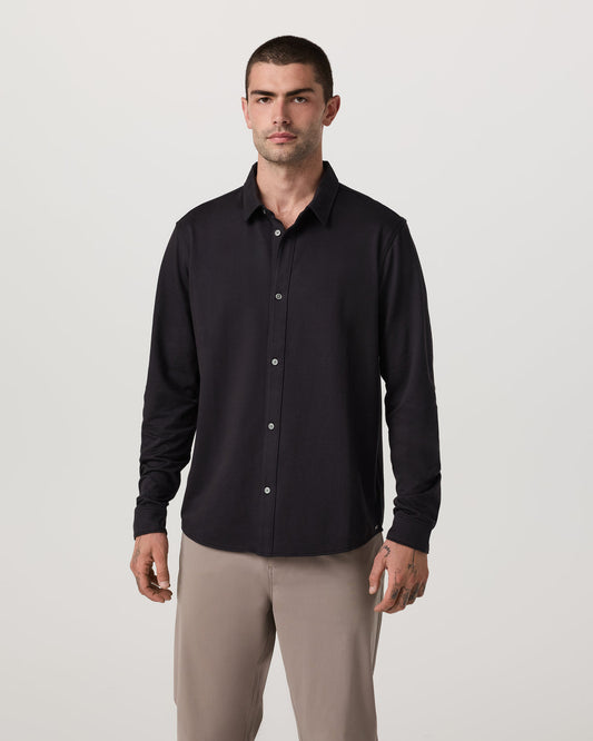 Long Sleeve Knit Oxford Button Down Men's Black Shirt - Vuori