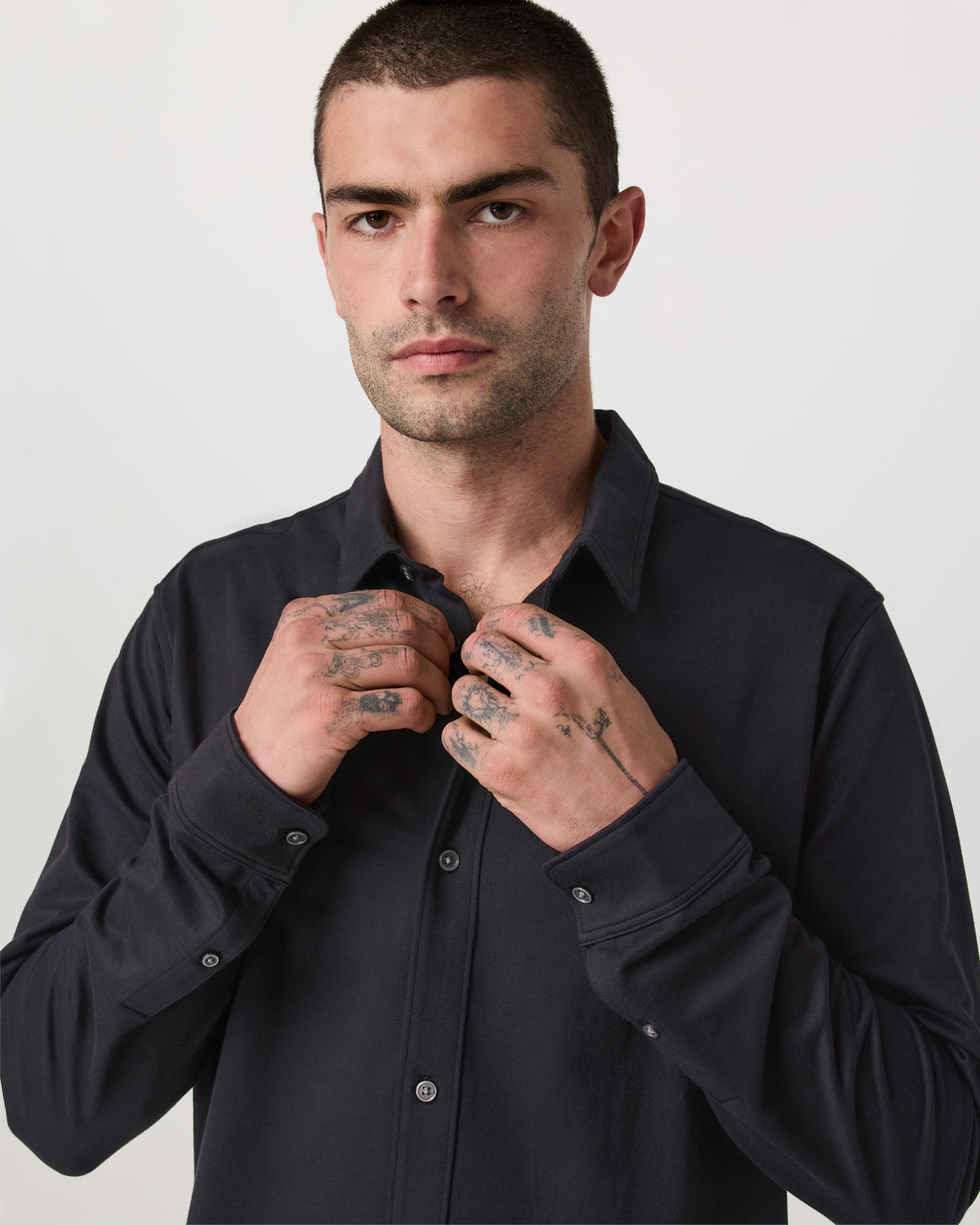 Long Sleeve Knit Oxford Button Down Men's Black Shirt - Vuori