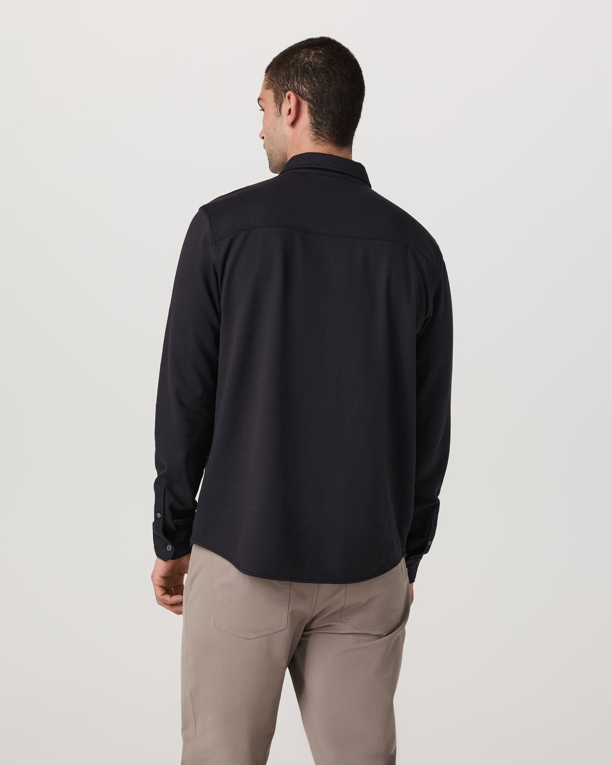 Long Sleeve Knit Oxford Button Down Men's Black Shirt - Vuori