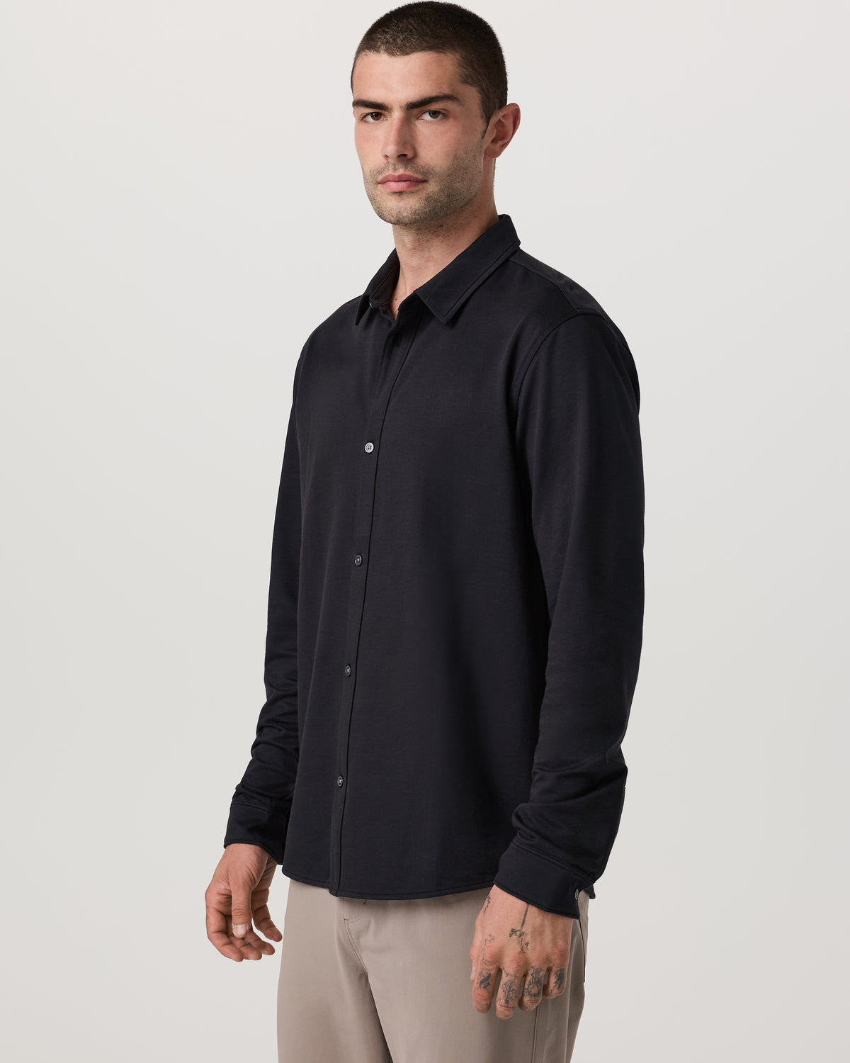 Long Sleeve Knit Oxford Button Down Men's Black Shirt - Vuori