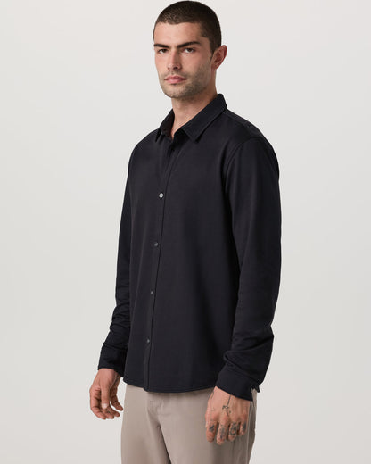 Long Sleeve Knit Oxford Button Down Men's Black Shirt - Vuori