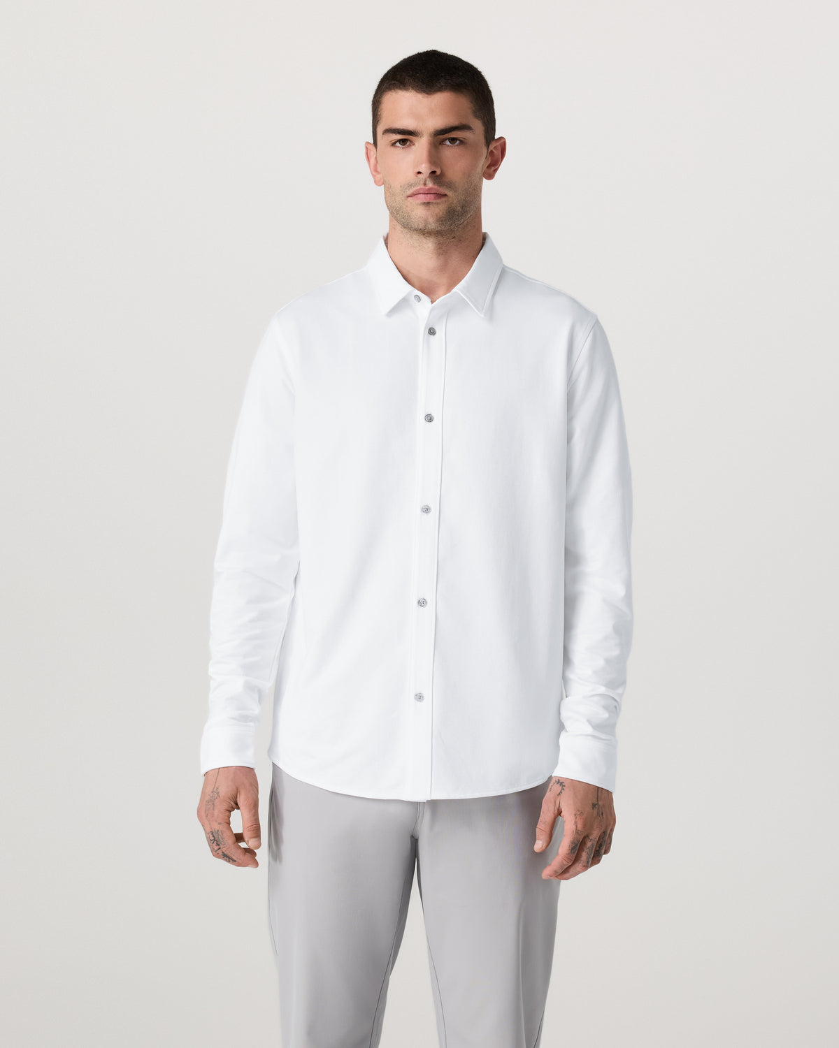 Long Sleeve Knit Oxford Button Down Men's White Shirt - Vuori