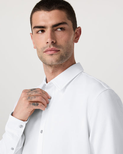 Long Sleeve Knit Oxford Button Down Men's White Shirt - Vuori