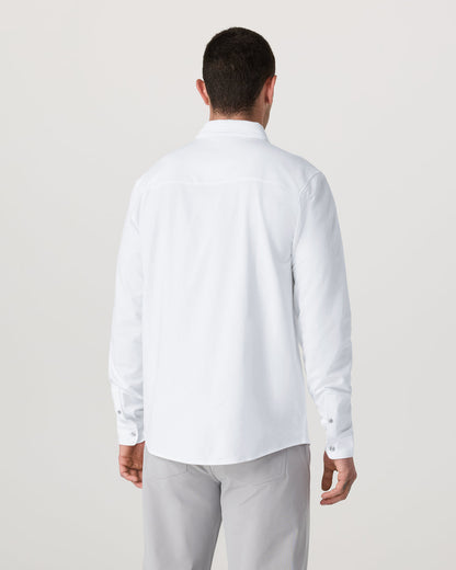 Long Sleeve Knit Oxford Button Down Men's White Shirt - Vuori