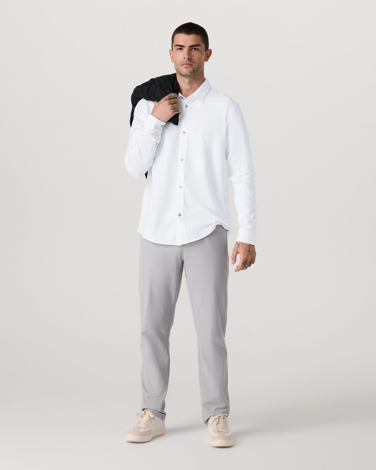 Long Sleeve Knit Oxford Button Down Men's White Shirt - Vuori