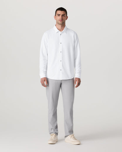 Long Sleeve Knit Oxford Button Down Men's White Shirt - Vuori