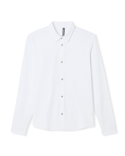 Long Sleeve Knit Oxford Button Down Men's White Shirt - Vuori
