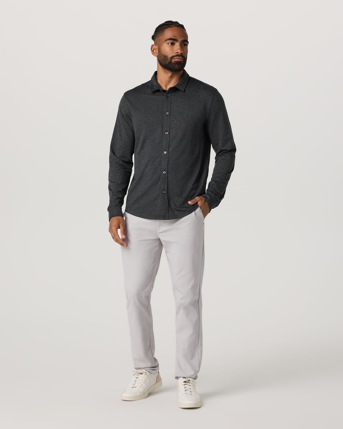 Men's Long Sleeve Ponto Button Down Charcoal Heather - Vuori