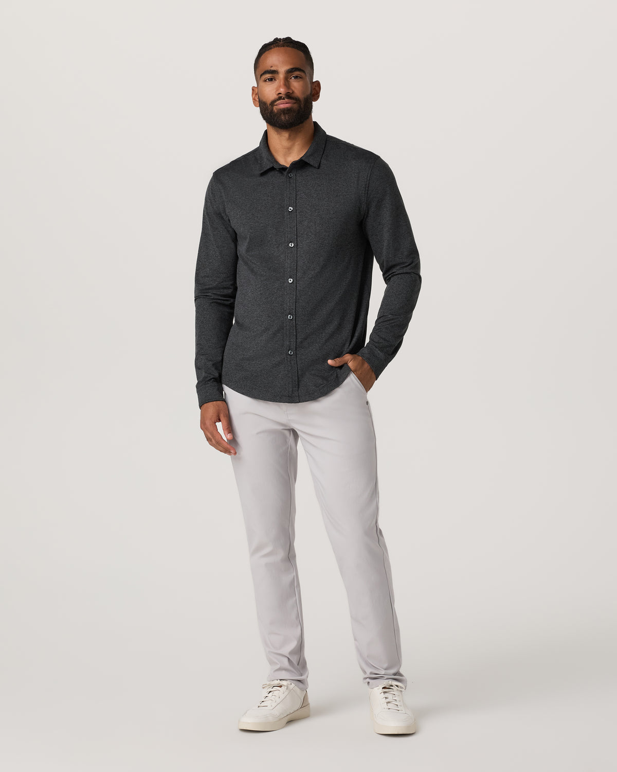 Men's Long Sleeve Ponto Button Down Charcoal Heather - Vuori