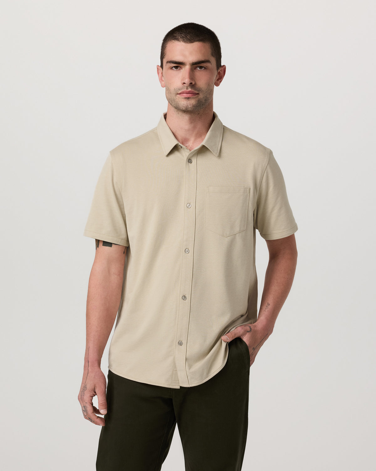 Short Sleeve Knit Oxford Button Down - Classic Fit Trench - Vuori