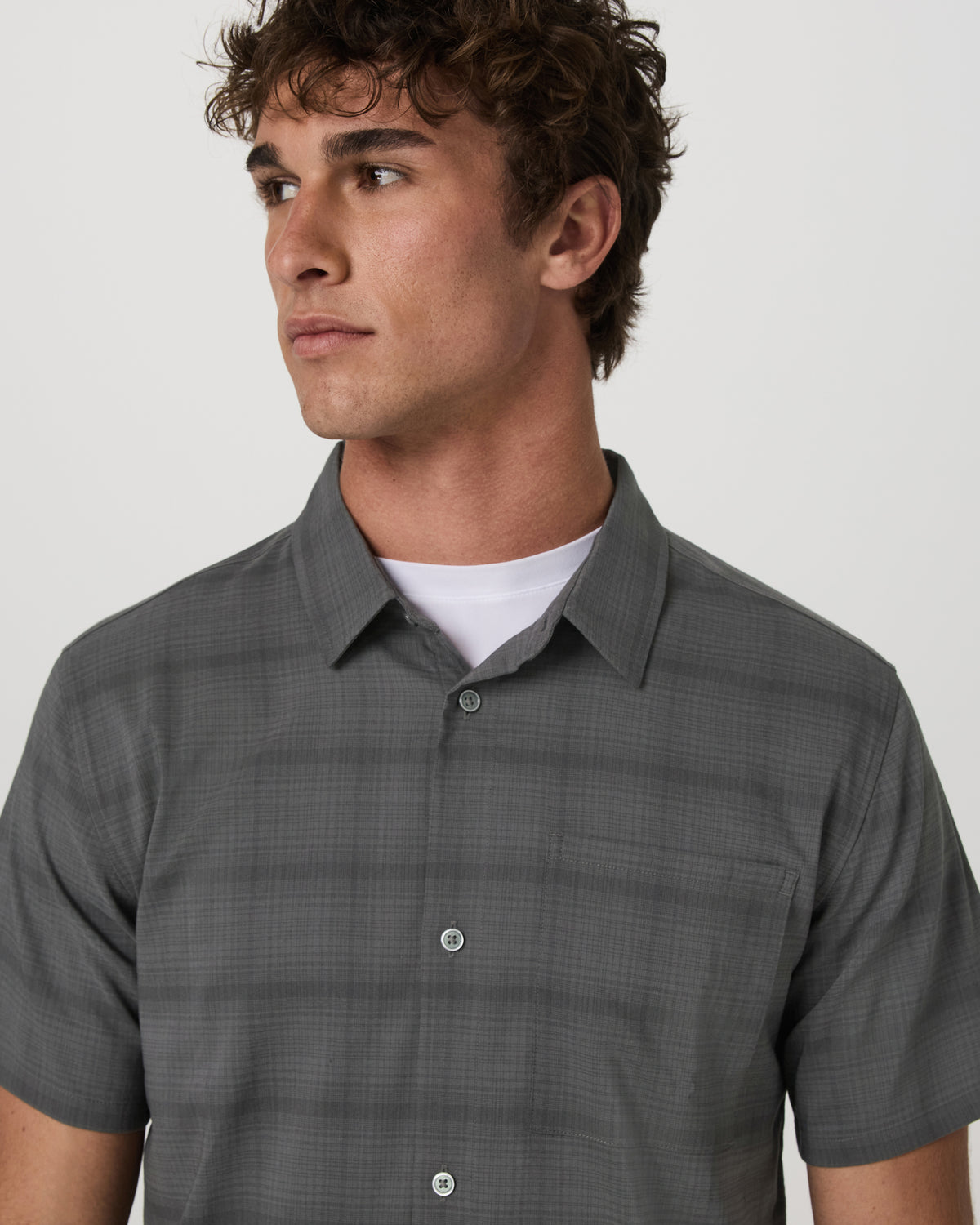 Men's Short Sleeve Plaid Button Down Shirt Dark Pewter - Vuori