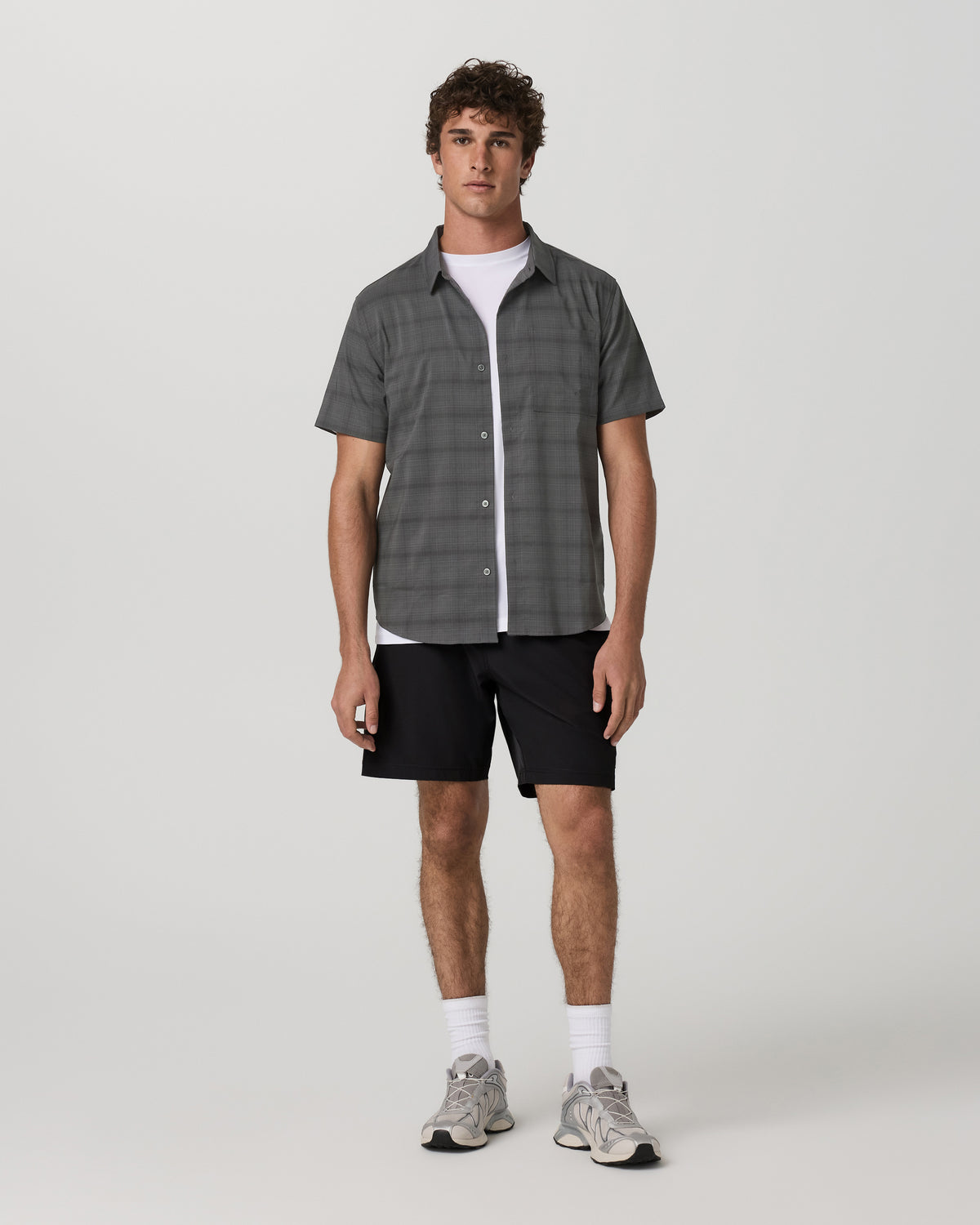 Men's Short Sleeve Plaid Button Down Shirt Dark Pewter - Vuori