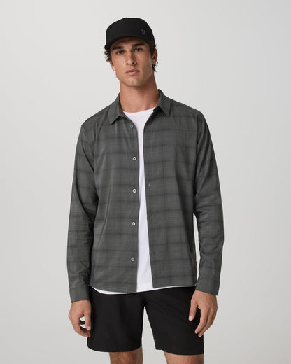 Men's Long Sleeve Plaid Button Down Shirt Dark Pewter - Vuori