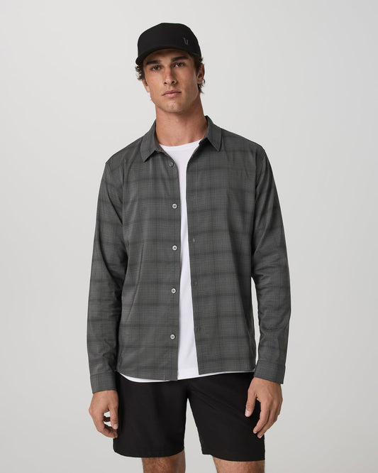 Men's Long Sleeve Plaid Button Down Shirt Dark Pewter - Vuori