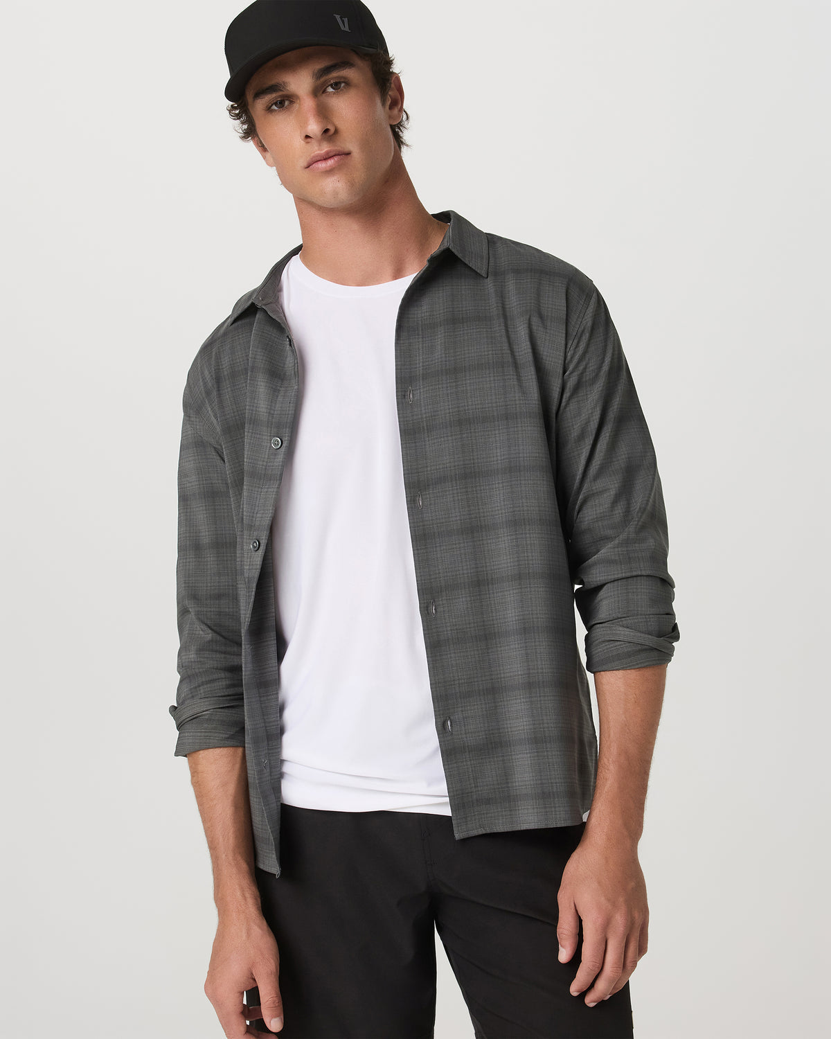 Men's Long Sleeve Plaid Button Down Shirt Dark Pewter - Vuori