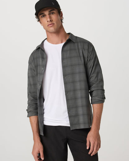 Men's Long Sleeve Plaid Button Down Shirt Dark Pewter - Vuori
