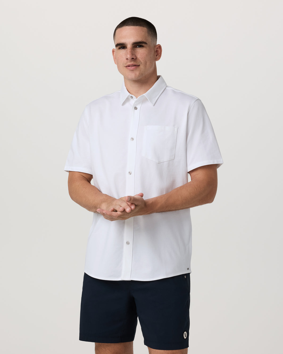 Short Sleeve Knit Oxford Button Down - Classic Fit White - Vuori