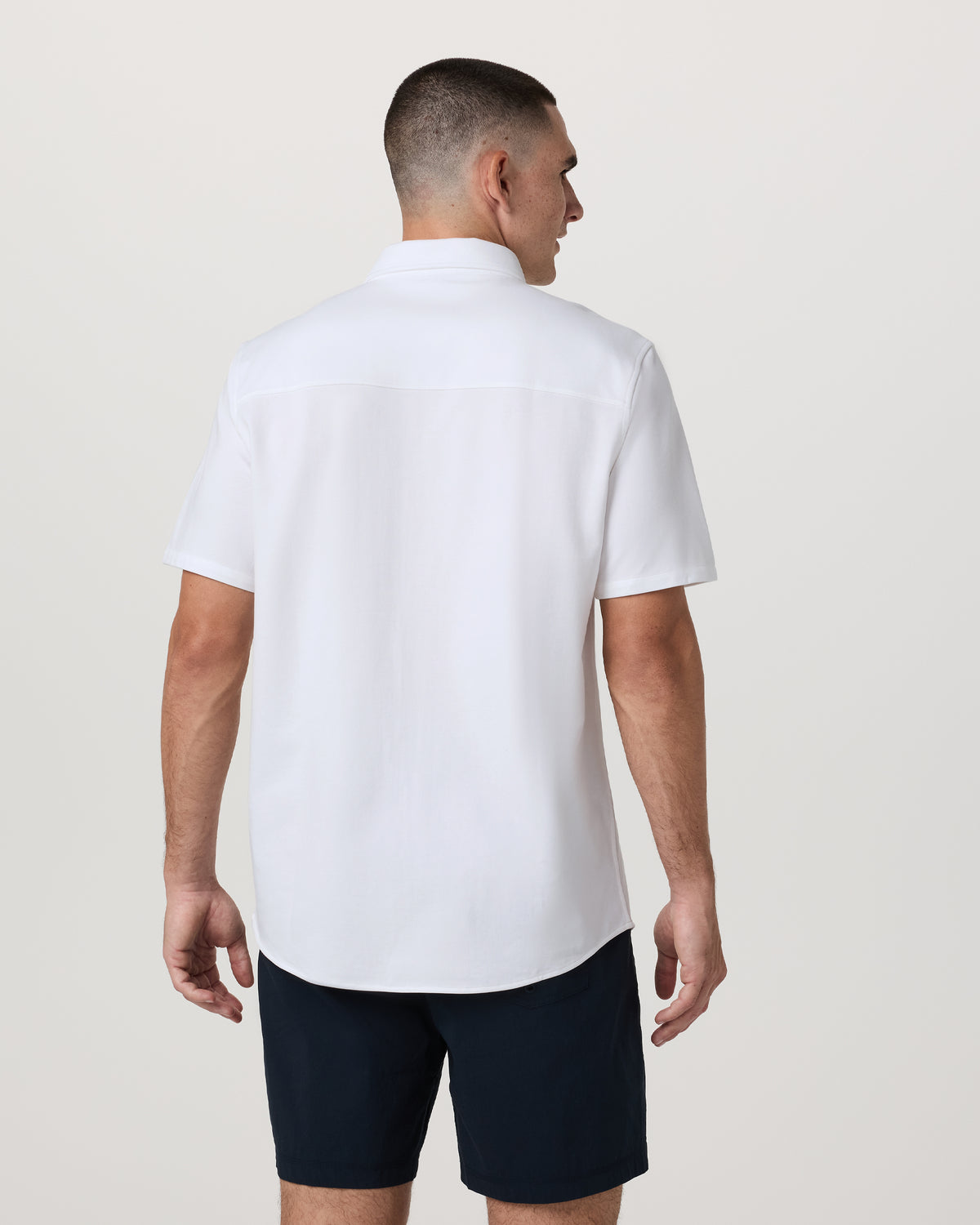 Short Sleeve Knit Oxford Button Down - Classic Fit White - Vuori
