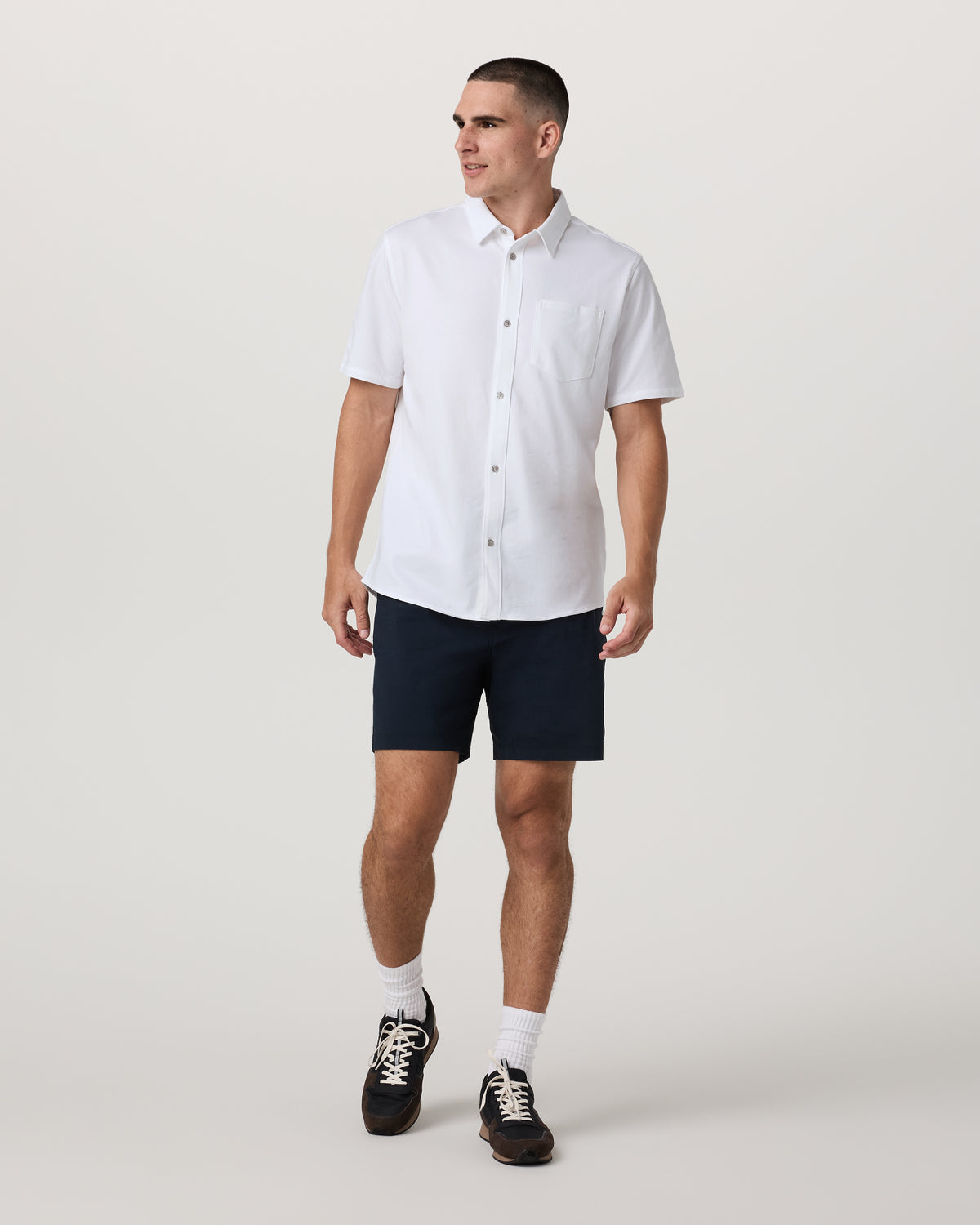 Short Sleeve Knit Oxford Button Down - Classic Fit White - Vuori