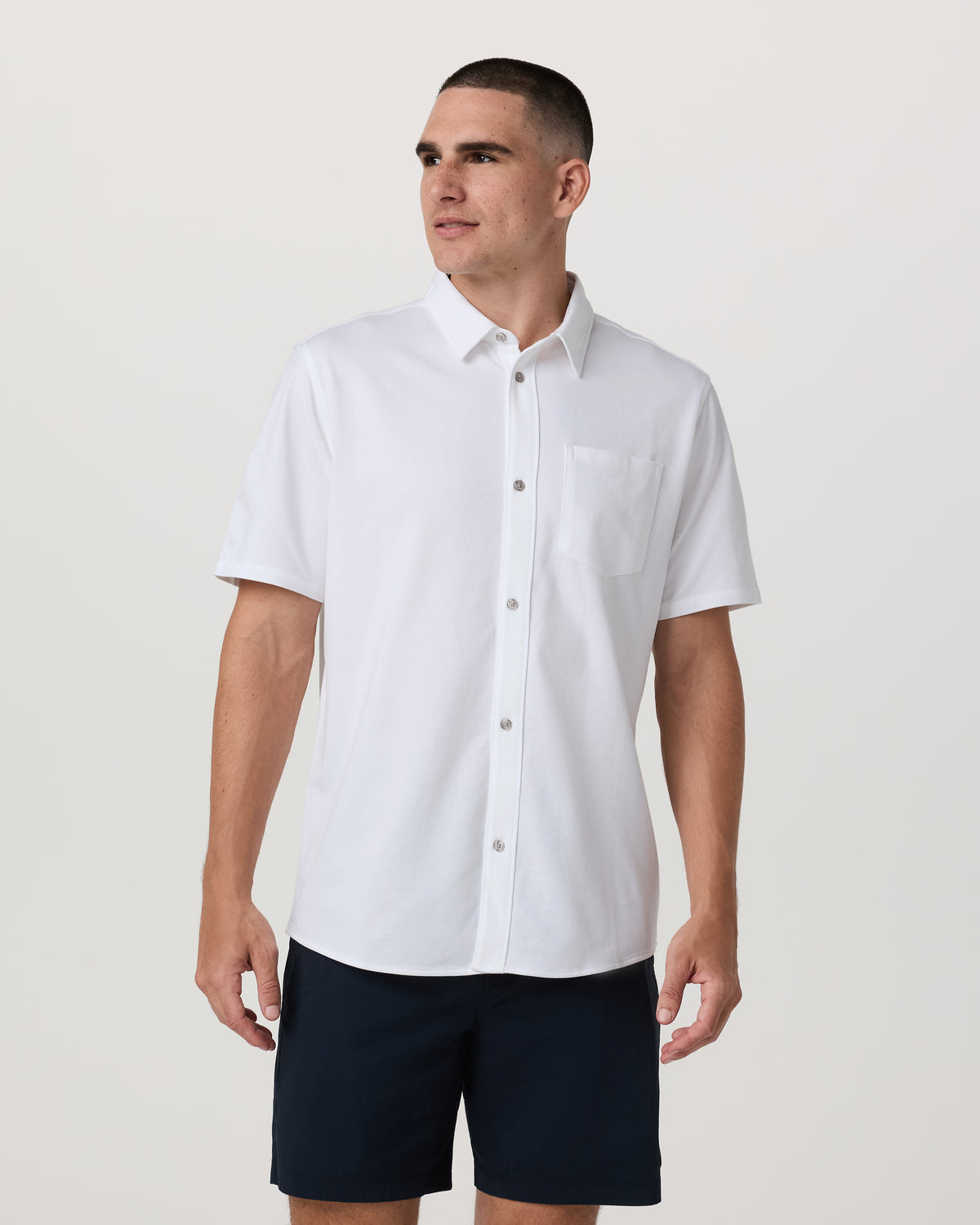 Short Sleeve Knit Oxford Button Down - Classic Fit White - Vuori