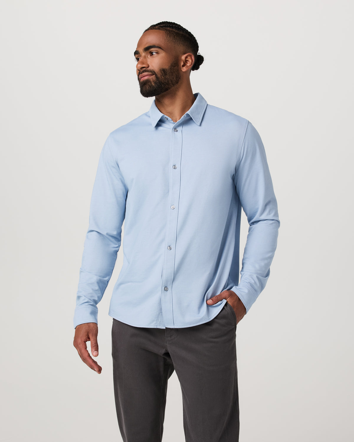 Men's Long Sleeve Knit Oxford Button Down Blue Dusk - Vuori