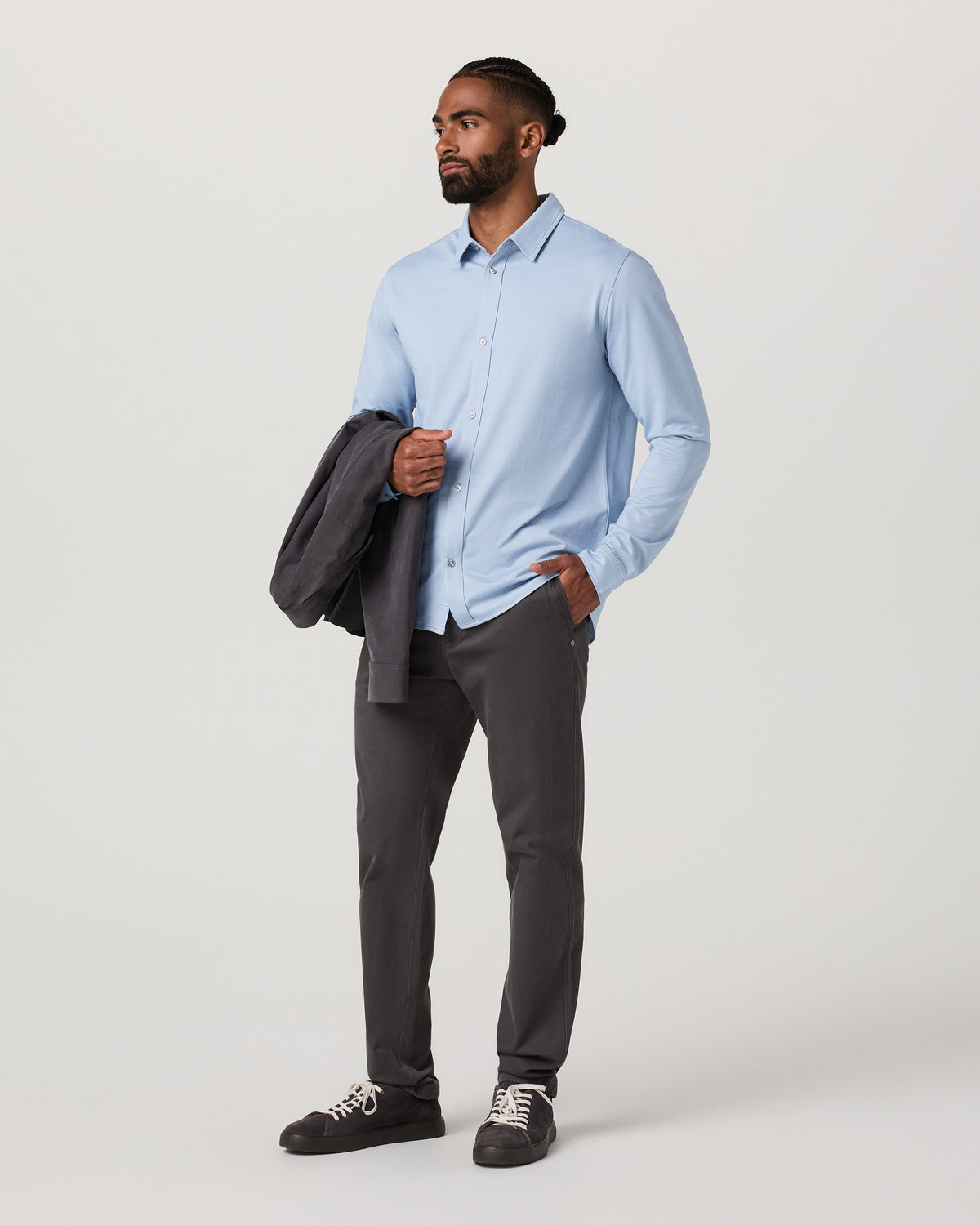 Men's Long Sleeve Knit Oxford Button Down Blue Dusk - Vuori