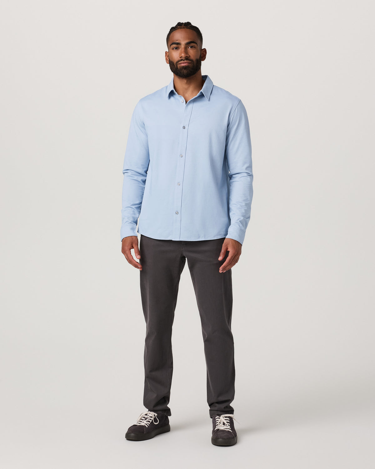 Men's Long Sleeve Knit Oxford Button Down Blue Dusk - Vuori