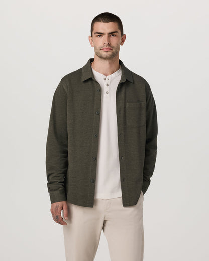 Jeffreys Overshirt Men's Olive Heather Button-Up Shirt - Vuori