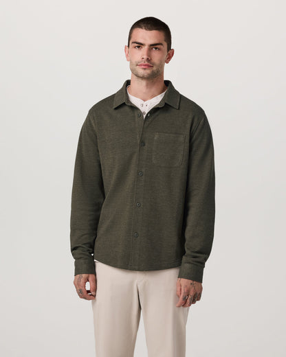 Jeffreys Overshirt Men's Olive Heather Button-Up Shirt - Vuori