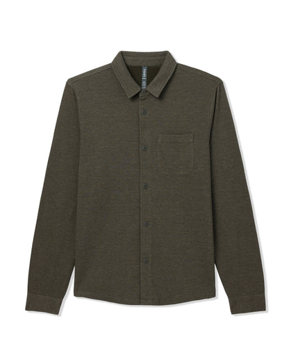 Jeffreys Overshirt Men's Olive Heather Button-Up Shirt - Vuori