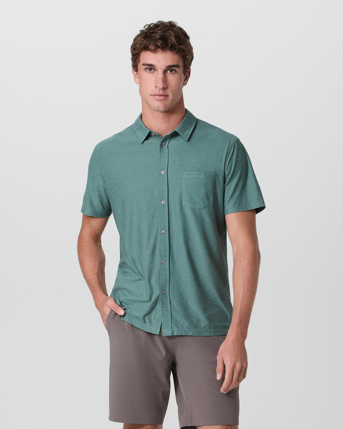 Short Sleeve Strato Button Down Bluegrass Heather - Vuori